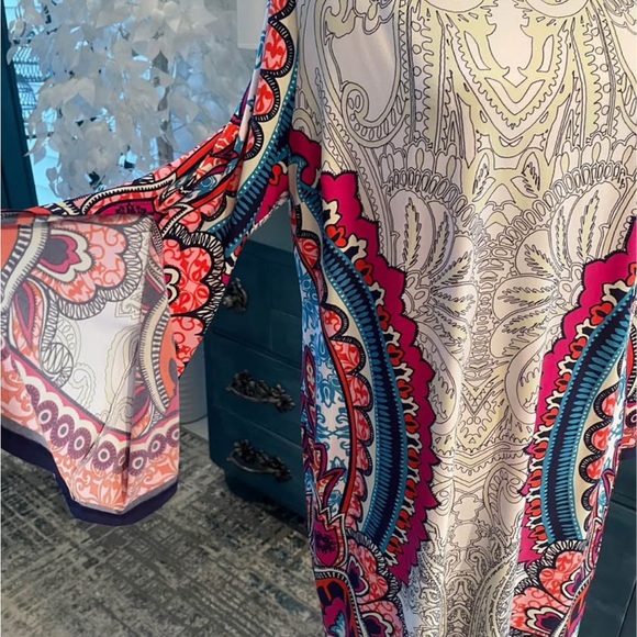 Chico's Dresses & Skirts - Chico's Multicolor Paisley Split/Bell Sleeve Dress Women’s Lg 12 soft stretchy